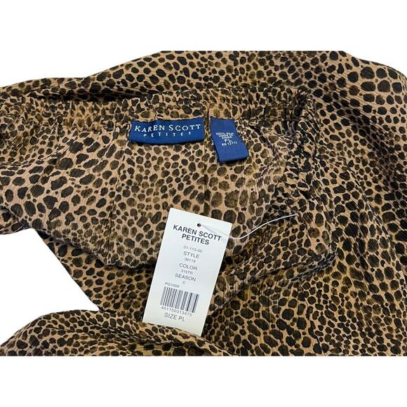 Karen Scott petites Brown Animal Print Skirt a line Sz PL Side Slip Lightweight - Picture 6 of 7